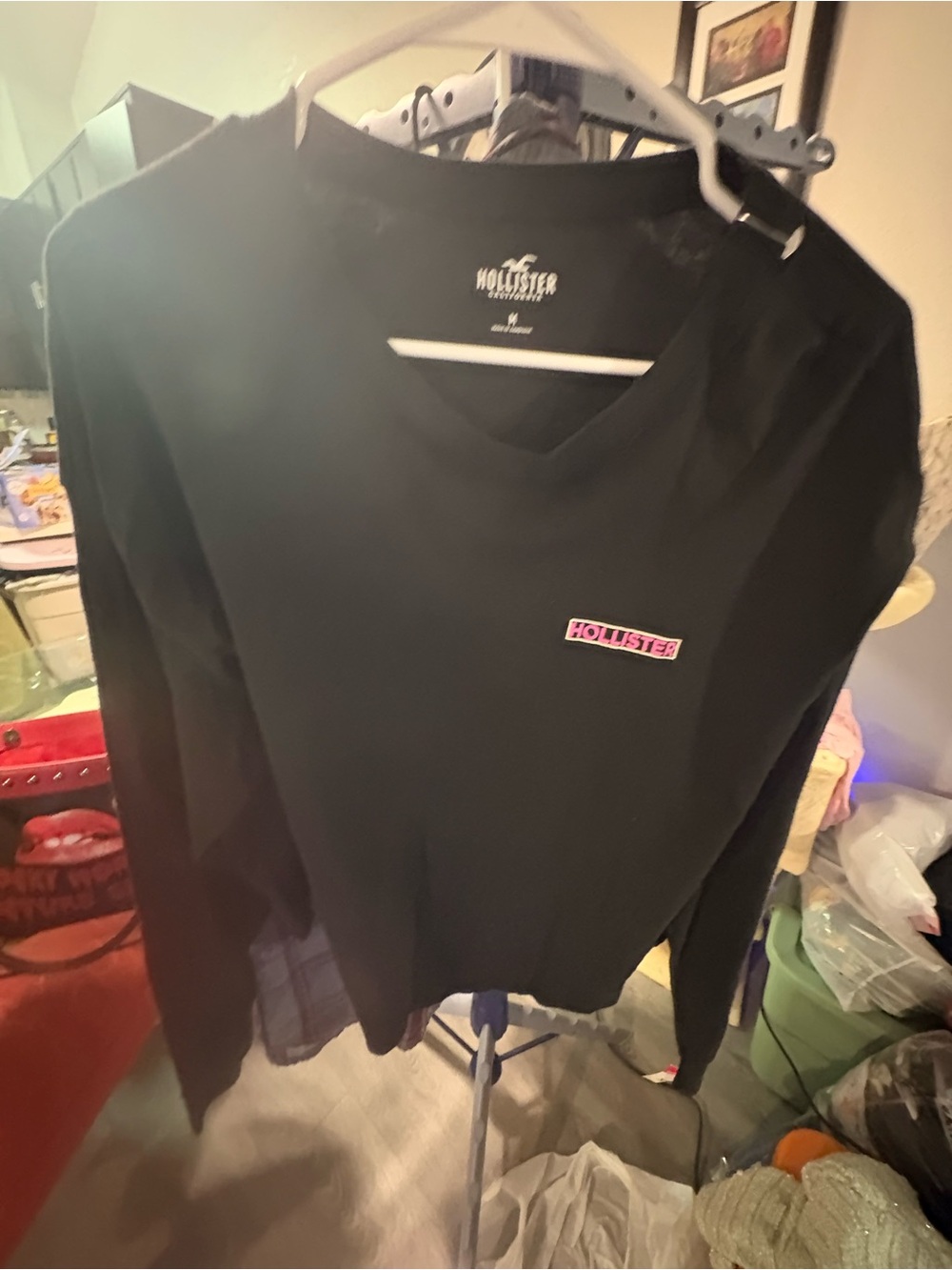 Hollister Black Long-Sleeve shirt with Pink Logo